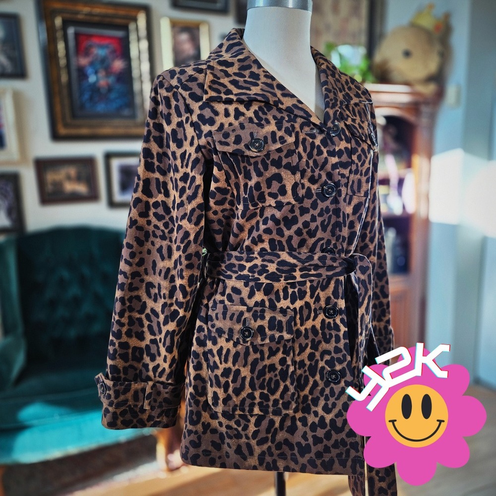 Linea Louis Dell'Olio Jacket Leopard‎ Print Y2K Belted Safari Blazer Brown Small